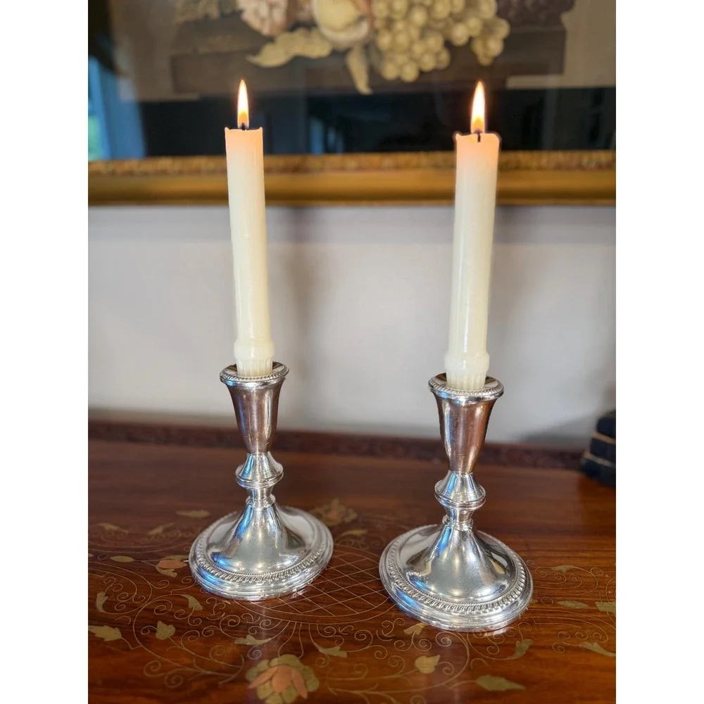 Vintage Sterling Silver Weighted Candlestick Pair • Duchin Creation 5.5